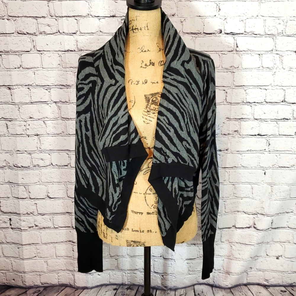 Express Zebra Print Cardigan Black and Gray Size M EUC